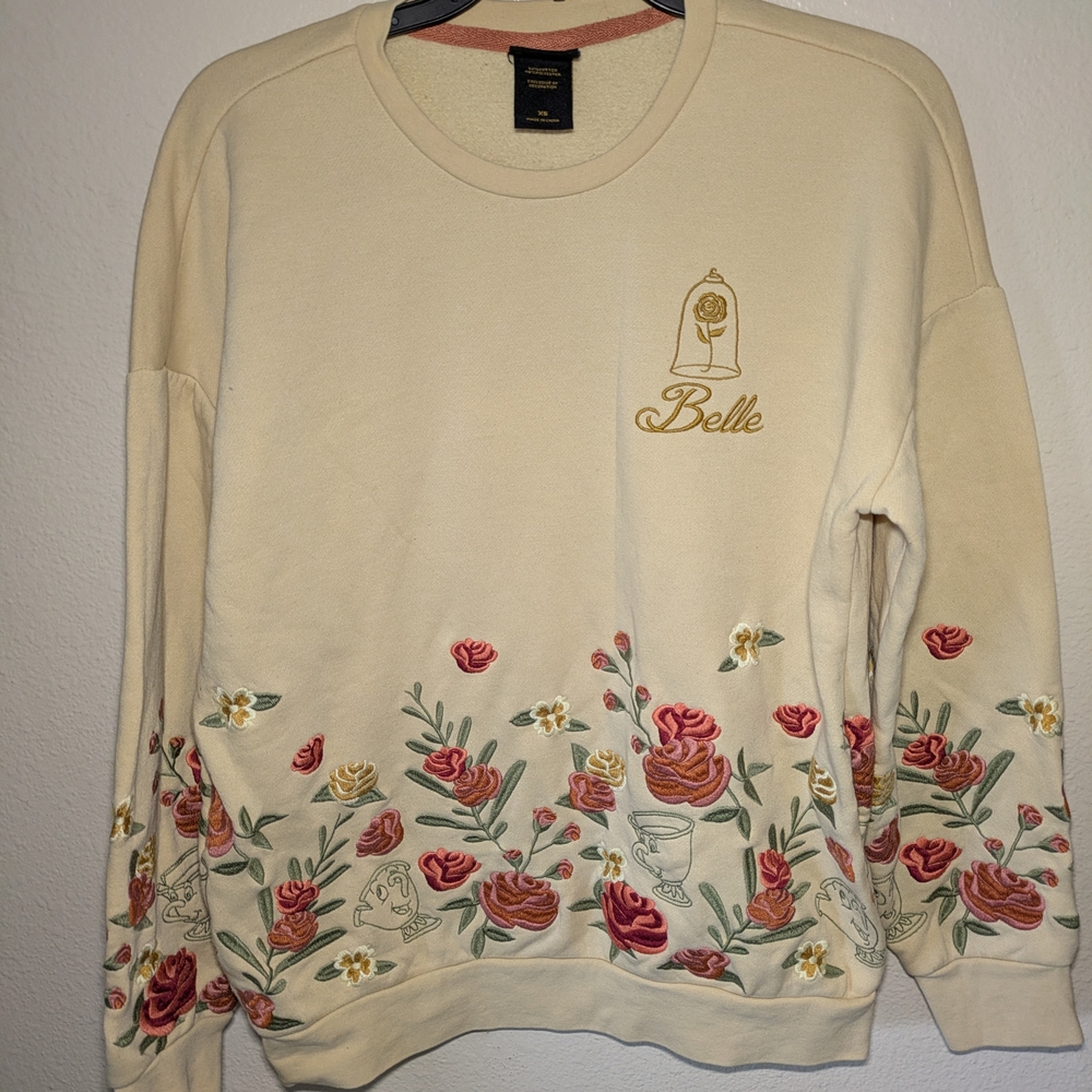 Disney Beauty And The Beast Sweater with Floral Embroidery